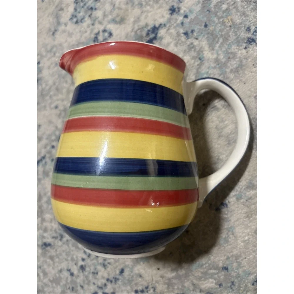 Swirl Water Pitcher Ceramic Handpainted Multicolor Rainbow Stripes 8